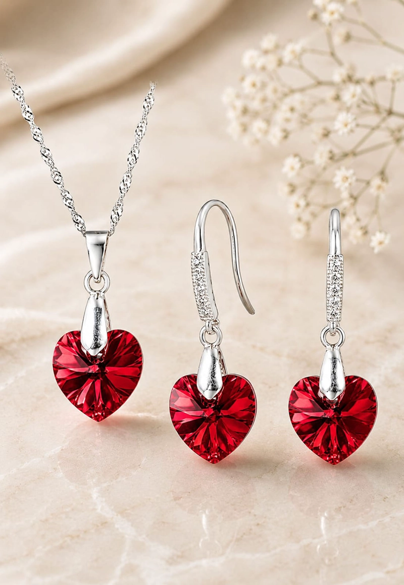 CONJUNTO JOYAS MONTERO PLATA ITALIANA 925 AROS + COLLAR ROMANCE Y CRISTALES GENUINOS SIAM SHIMMER - 4