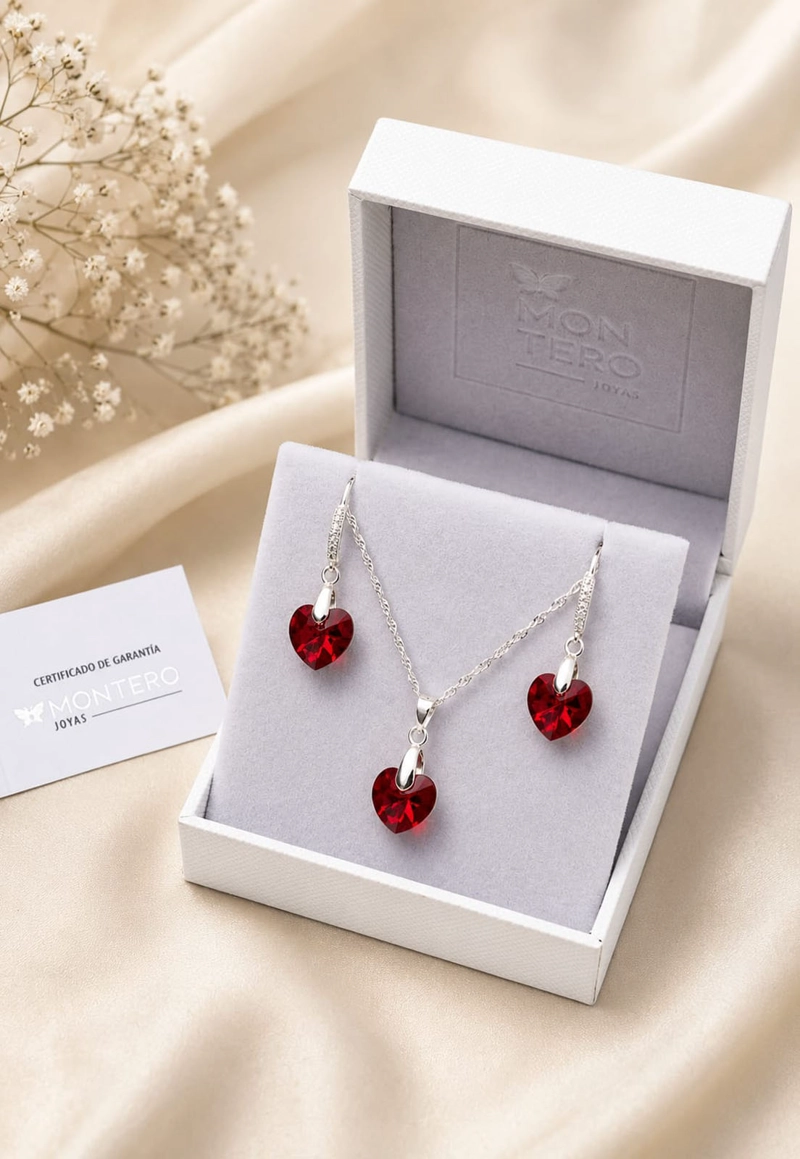 CONJUNTO JOYAS MONTERO PLATA ITALIANA 925 AROS + COLLAR ROMANCE Y CRISTALES GENUINOS SIAM SHIMMER - 5