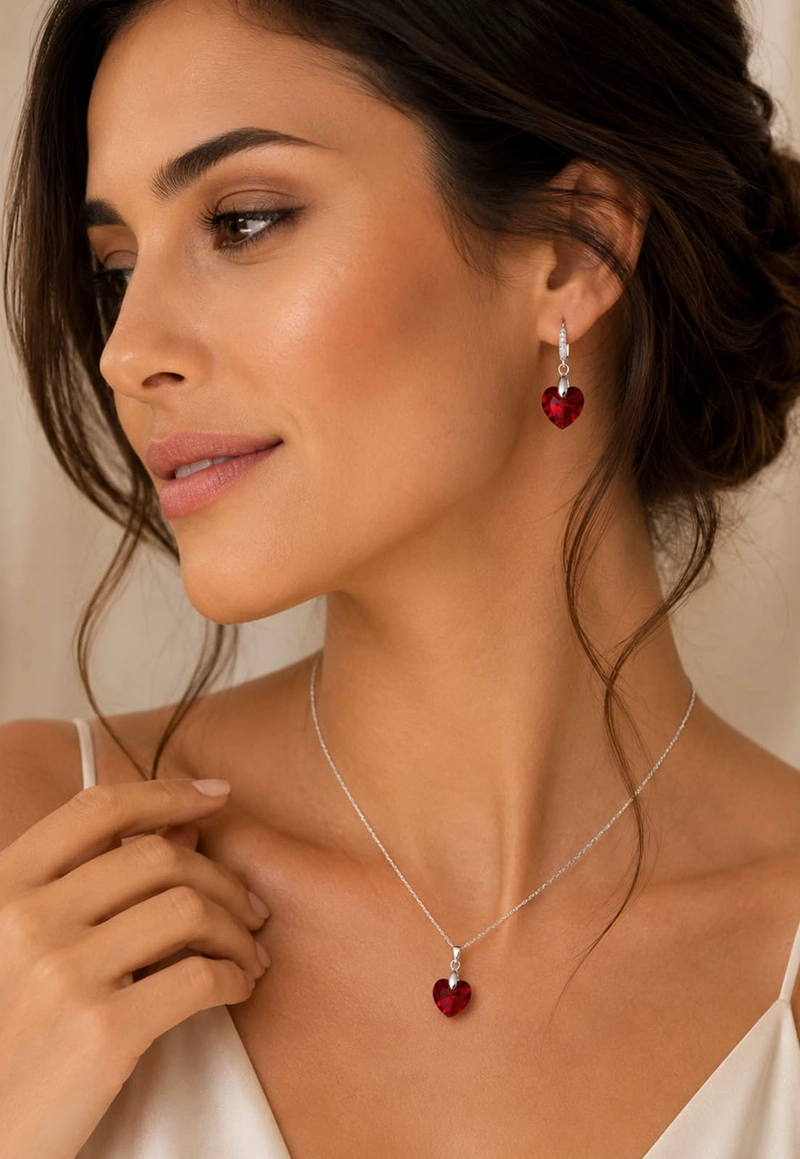 CONJUNTO JOYAS MONTERO PLATA ITALIANA 925 AROS + COLLAR ROMANCE Y CRISTALES GENUINOS SIAM SHIMMER - 6