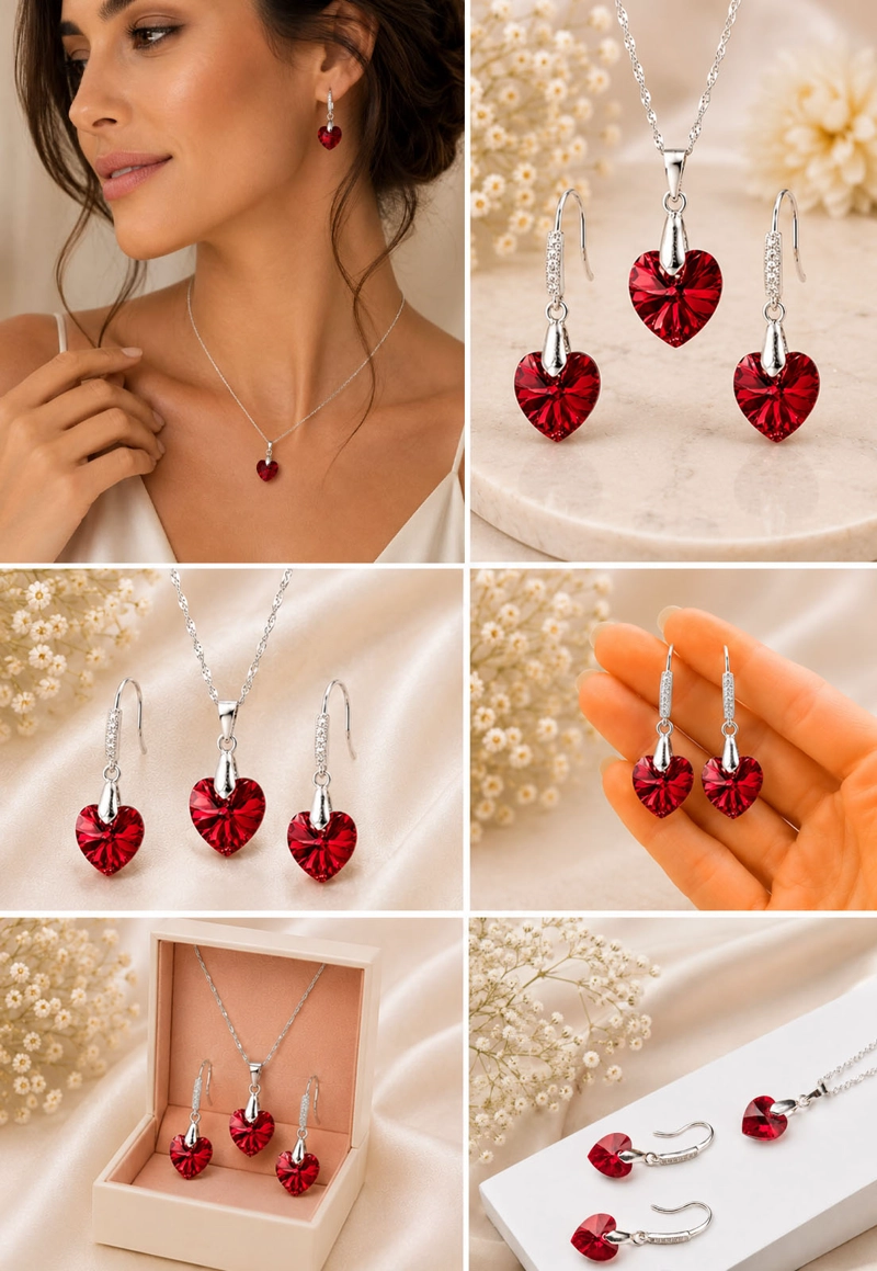CONJUNTO JOYAS MONTERO PLATA ITALIANA 925 AROS + COLLAR ROMANCE Y CRISTALES GENUINOS SIAM SHIMMER - 7