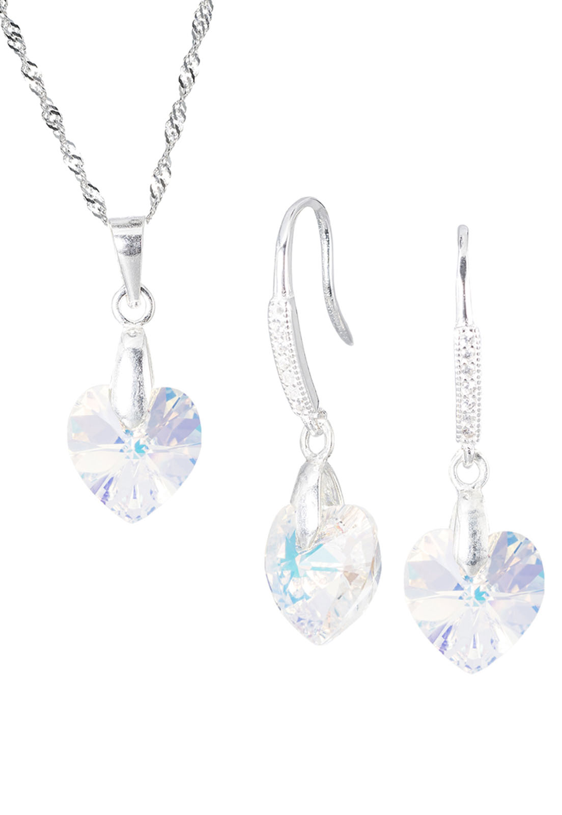 CONJUNTO JOYAS MONTERO PLATA ITALIANA 925 AROS + COLLAR ROMANCE Y CRISTALES GENUINOS AURORA BOREAL - 1