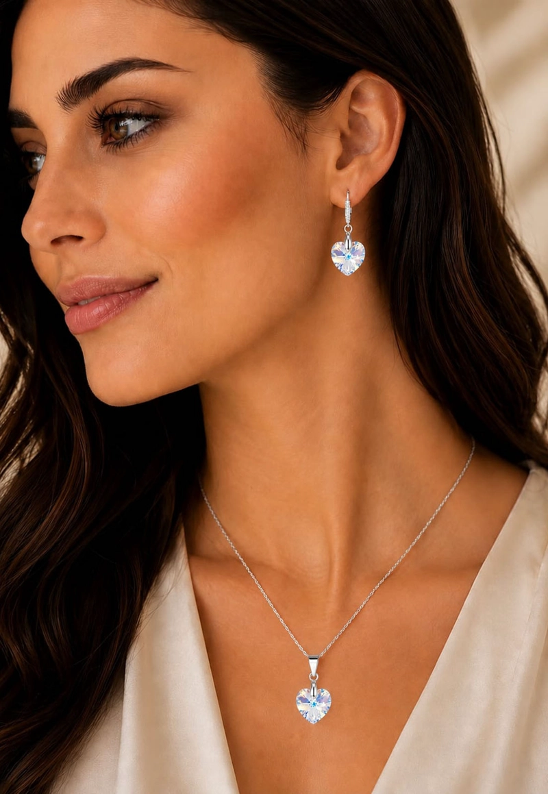 CONJUNTO JOYAS MONTERO PLATA ITALIANA 925 AROS + COLLAR ROMANCE Y CRISTALES GENUINOS AURORA BOREAL - 5