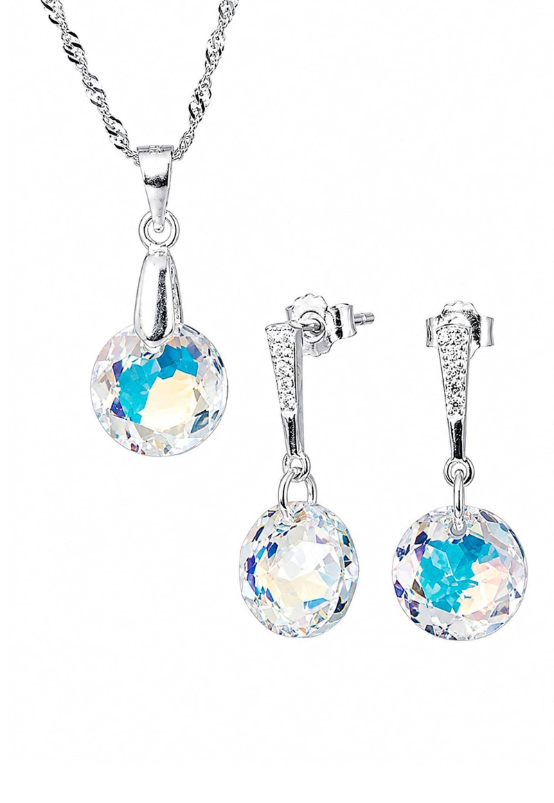 CONJUNTO JOYAS MONTERO PLATA ITALIANA 925 GRACIA Y CRISTALES GENUINOS AURORA BOREAL - 1