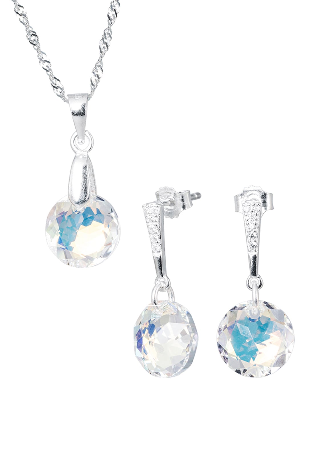 CONJUNTO JOYAS MONTERO PLATA ITALIANA 925 GRACIA Y CRISTALES GENUINOS AURORA BOREAL - 1