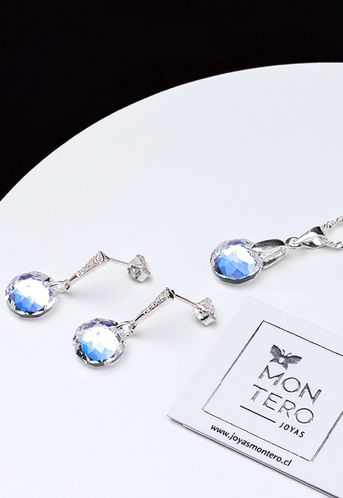 CONJUNTO JOYAS MONTERO PLATA ITALIANA 925 GRACIA Y CRISTALES GENUINOS AURORA BOREAL - 2