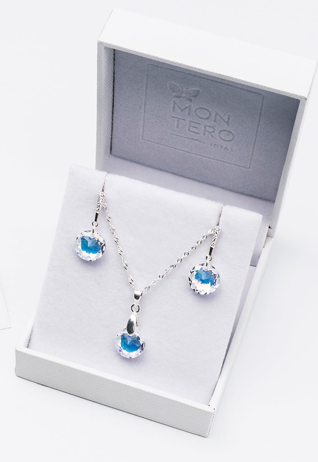 CONJUNTO JOYAS MONTERO PLATA ITALIANA 925 GRACIA Y CRISTALES GENUINOS AURORA BOREAL - 3