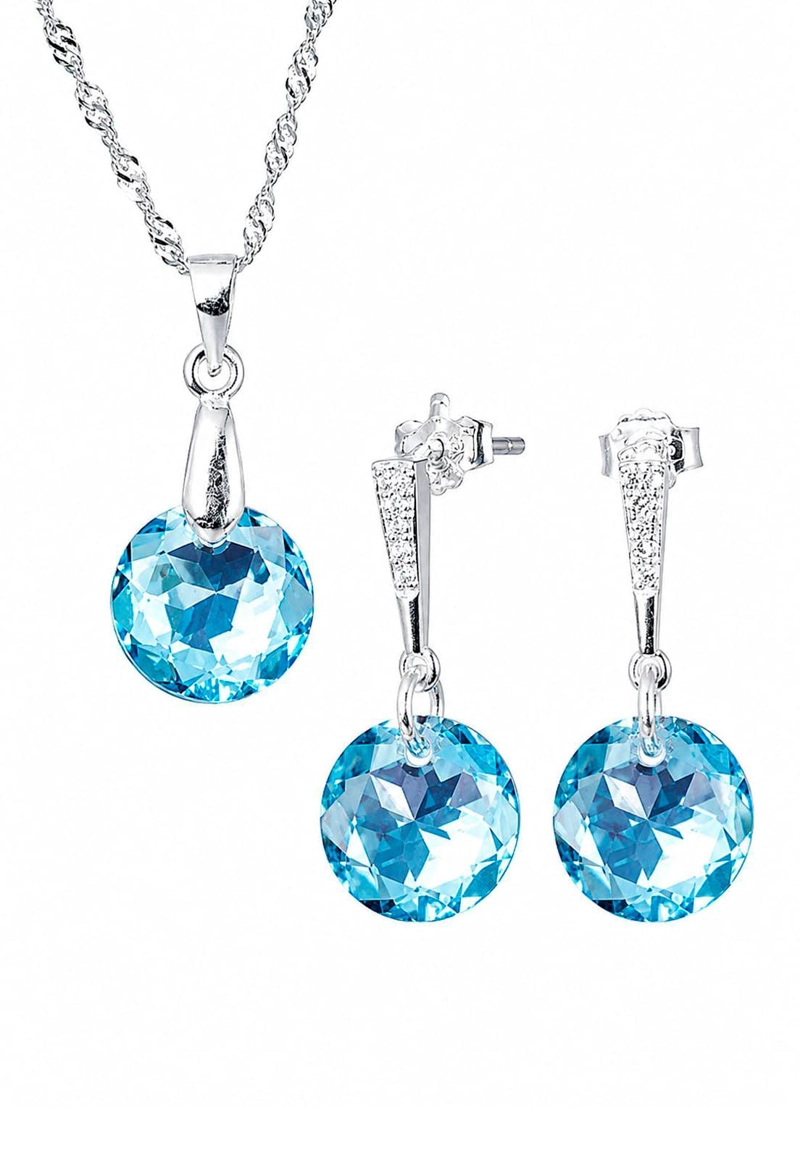 CONJUNTO JOYAS MONTERO PLATA ITALIANA 925 GRACIA Y CRISTALES GENUINOS AQUAMARINE - 1