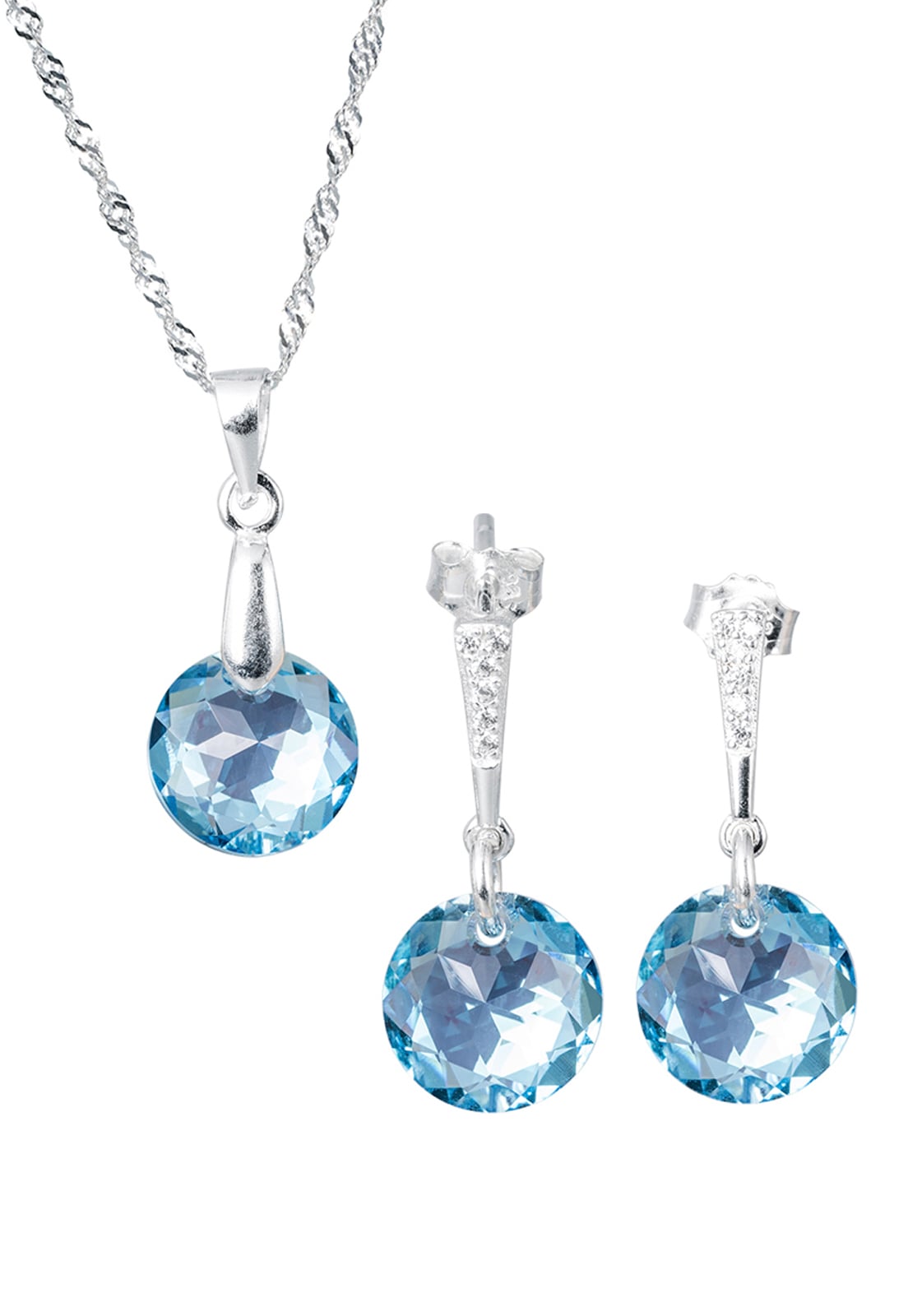 CONJUNTO JOYAS MONTERO PLATA ITALIANA 925 GRACIA Y CRISTALES GENUINOS AQUAMARINE - 1