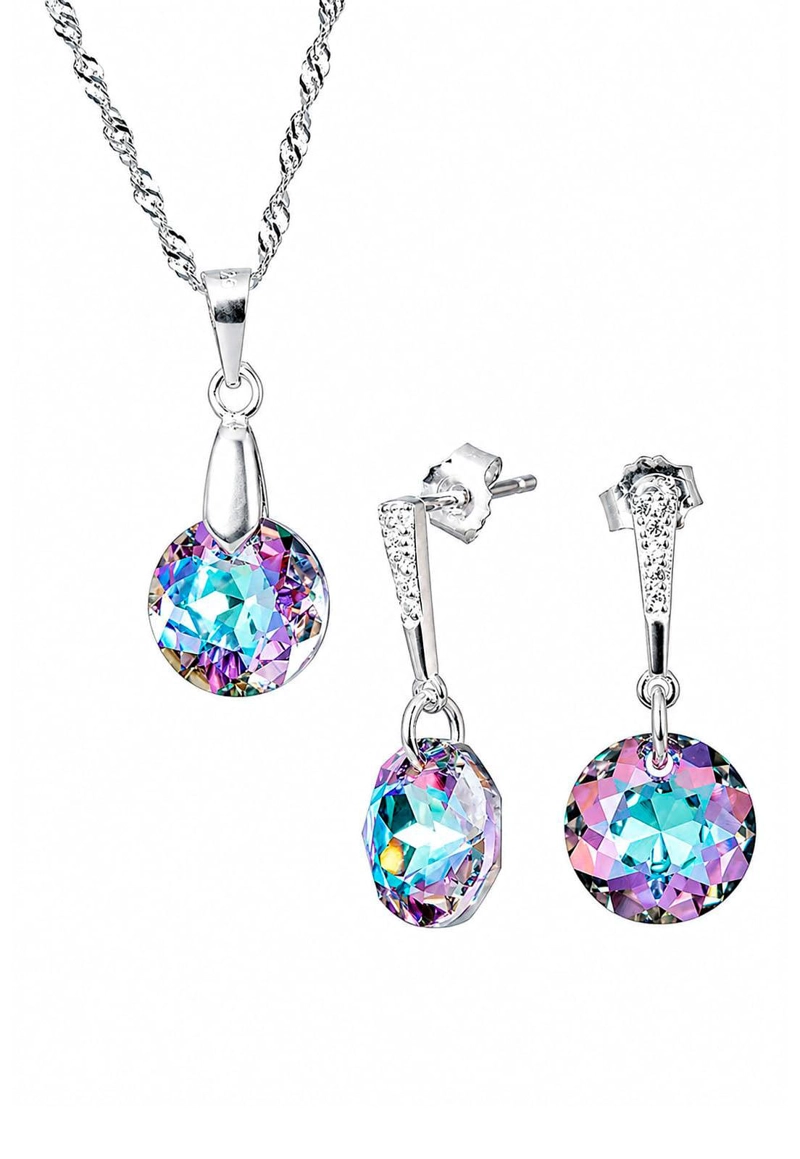 CONJUNTO JOYAS MONTERO PLATA ITALIANA 925 GRACIA Y CRISTALES GENUINOS VITRAL LIGHT - 1
