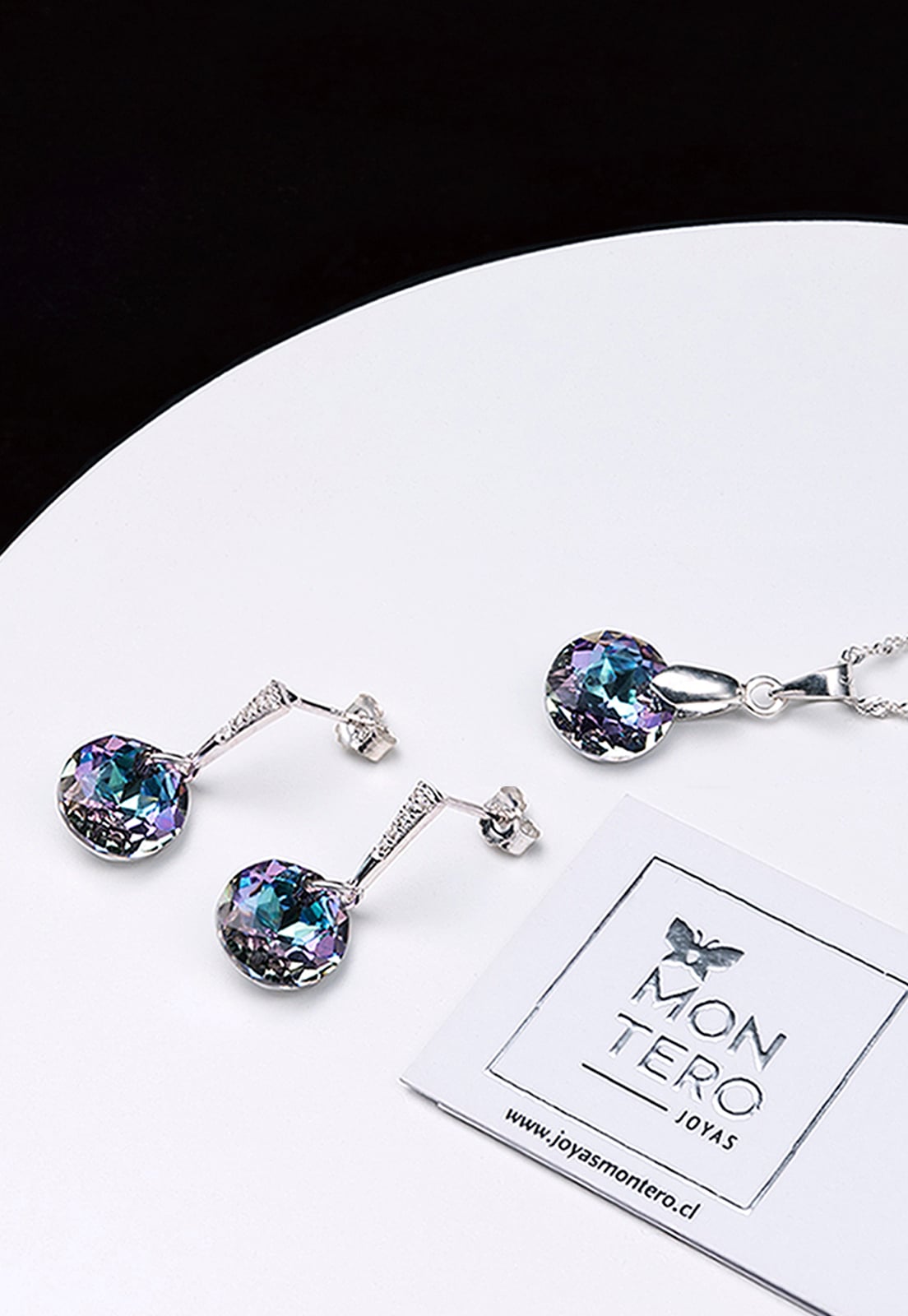 CONJUNTO JOYAS MONTERO PLATA ITALIANA 925 GRACIA Y CRISTALES GENUINOS VITRAL LIGHT - 2