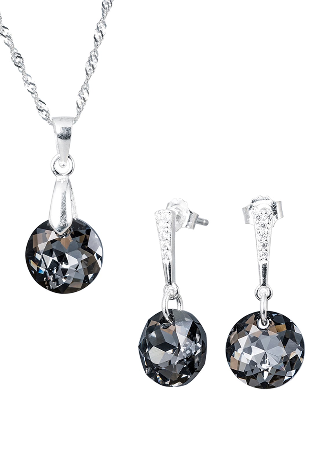 CONJUNTO JOYAS MONTERO PLATA ITALIANA 925 GRACIA Y CRISTALES GENUINOS SILVER NIGHT - 1