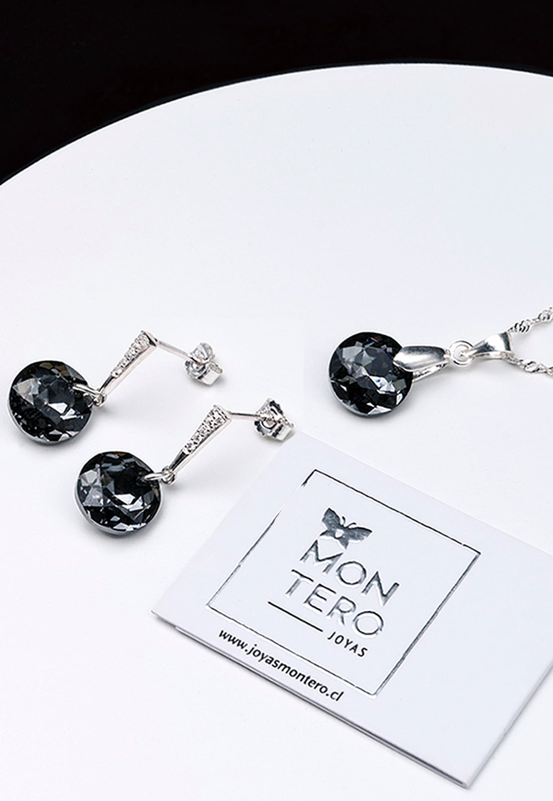 CONJUNTO JOYAS MONTERO PLATA ITALIANA 925 GRACIA Y CRISTALES GENUINOS SILVER NIGHT - 2