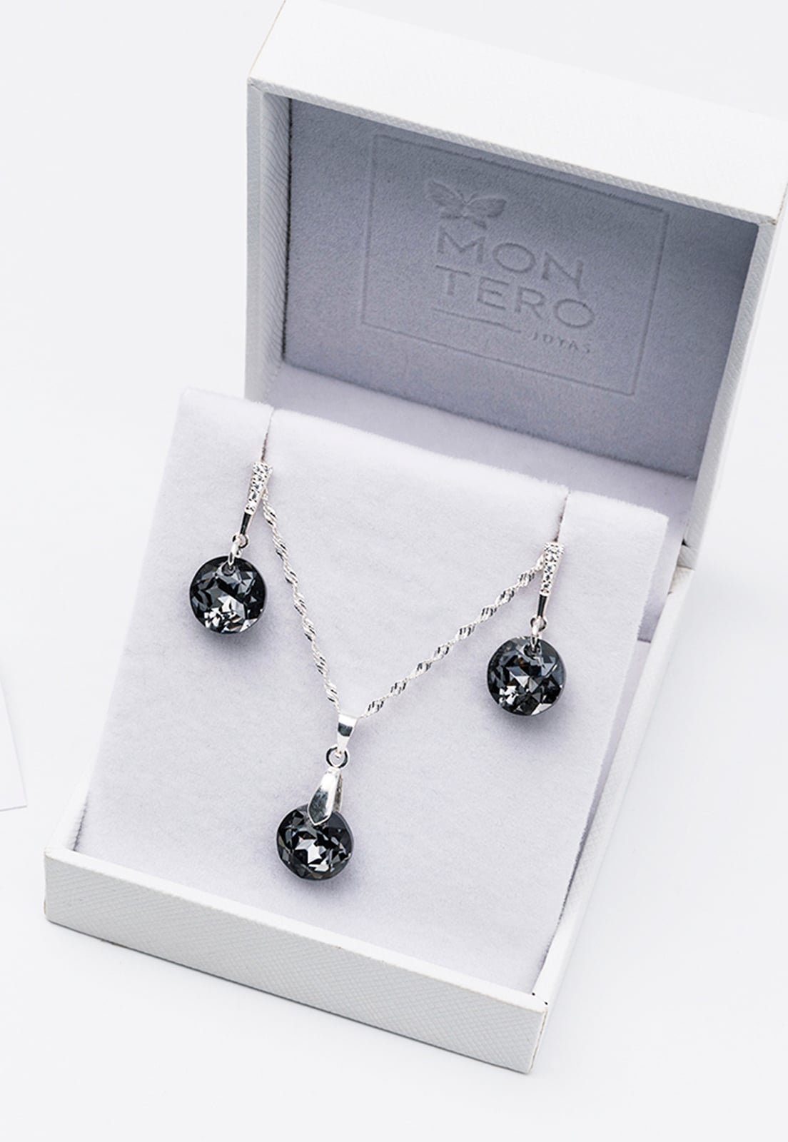 CONJUNTO JOYAS MONTERO PLATA ITALIANA 925 GRACIA Y CRISTALES GENUINOS SILVER NIGHT - 3