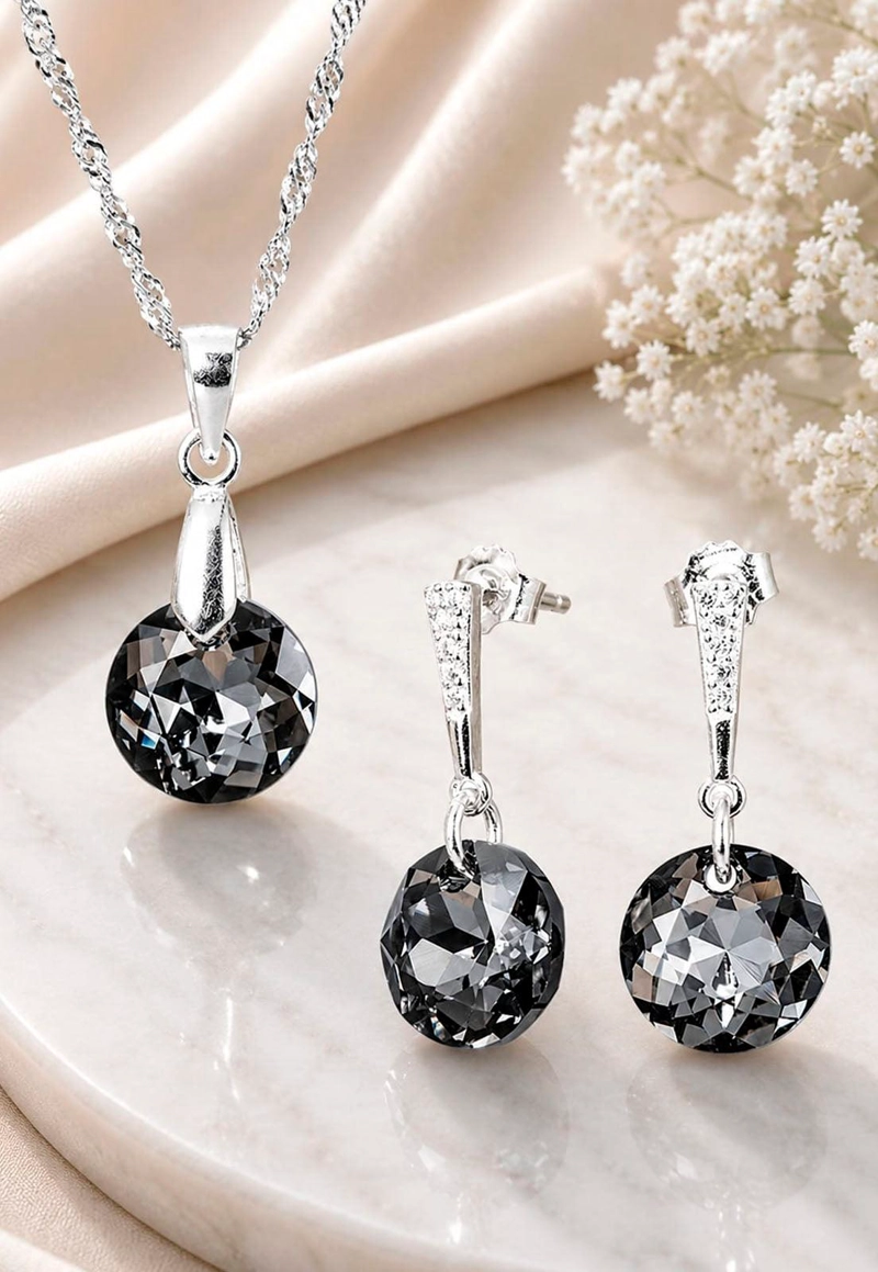 CONJUNTO JOYAS MONTERO PLATA ITALIANA 925 GRACIA Y CRISTALES GENUINOS SILVER NIGHT - 5