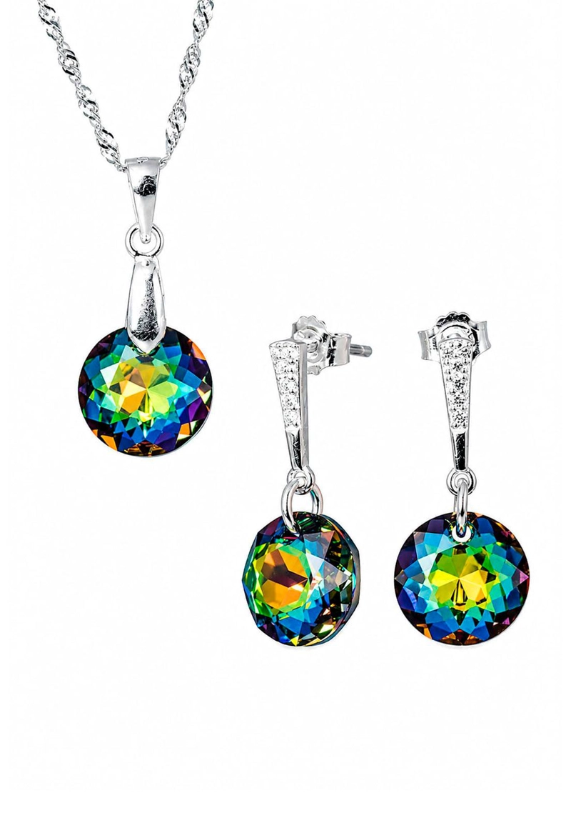 CONJUNTO JOYAS MONTERO PLATA ITALIANA 925 GRACIA Y CRISTALES GENUINOS VITRAL MEDIUM - 1