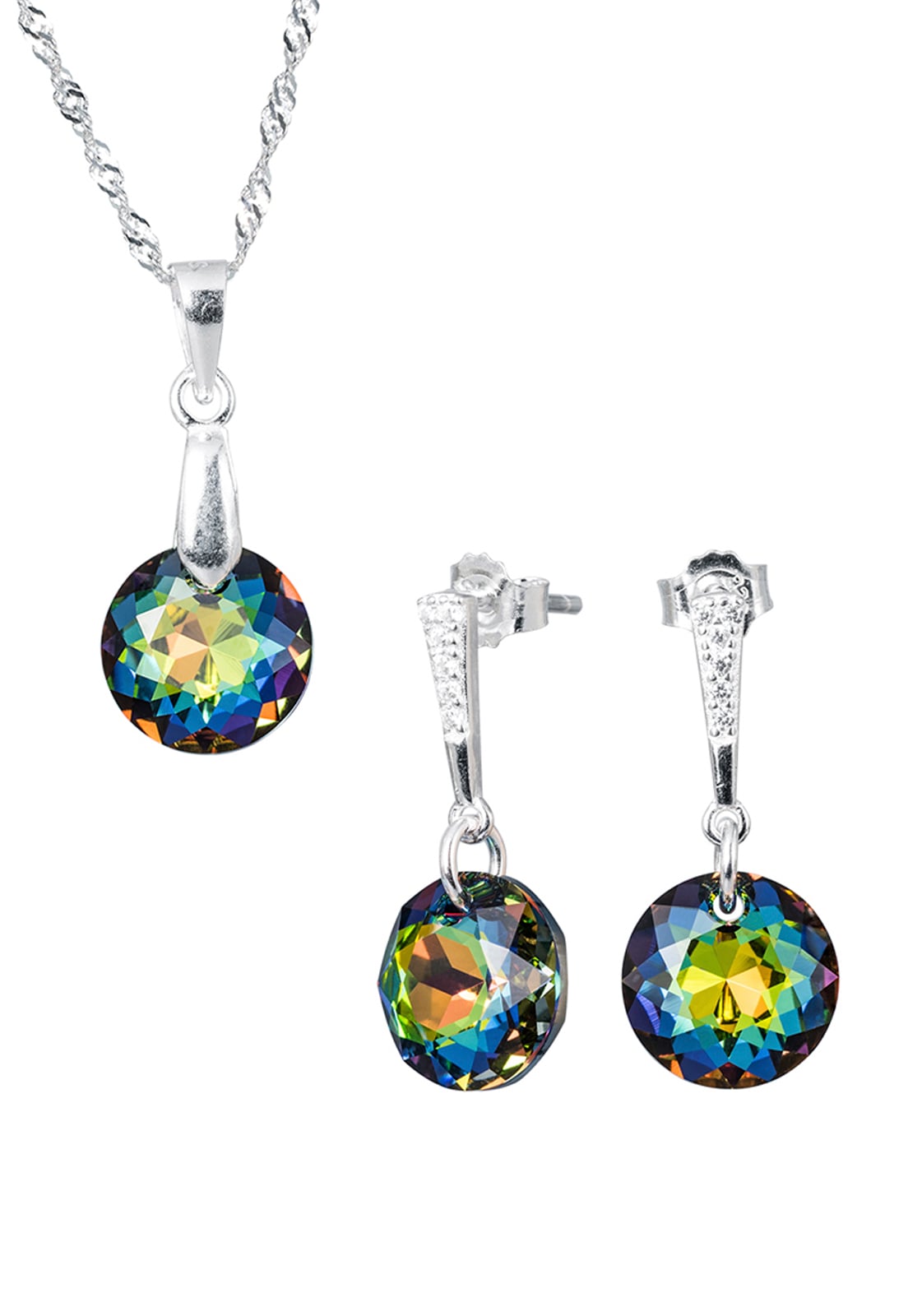 CONJUNTO JOYAS MONTERO PLATA ITALIANA 925 GRACIA Y CRISTALES GENUINOS VITRAL MEDIUM - 1
