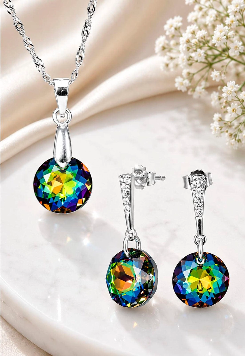 CONJUNTO JOYAS MONTERO PLATA ITALIANA 925 GRACIA Y CRISTALES GENUINOS VITRAL MEDIUM - 5