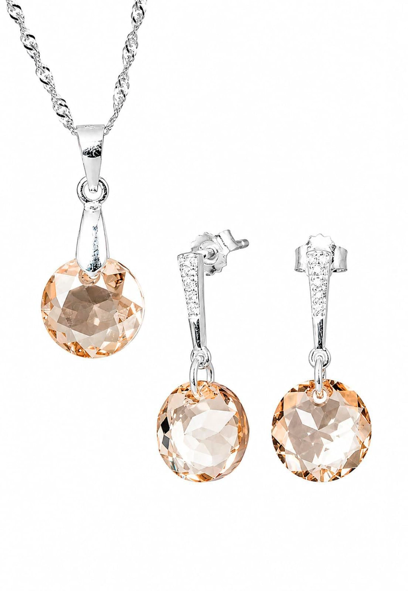 CONJUNTO JOYAS MONTERO PLATA ITALIANA 925 GRACIA Y CRISTALES GENUINOS GOLDEN SHADOW - 1