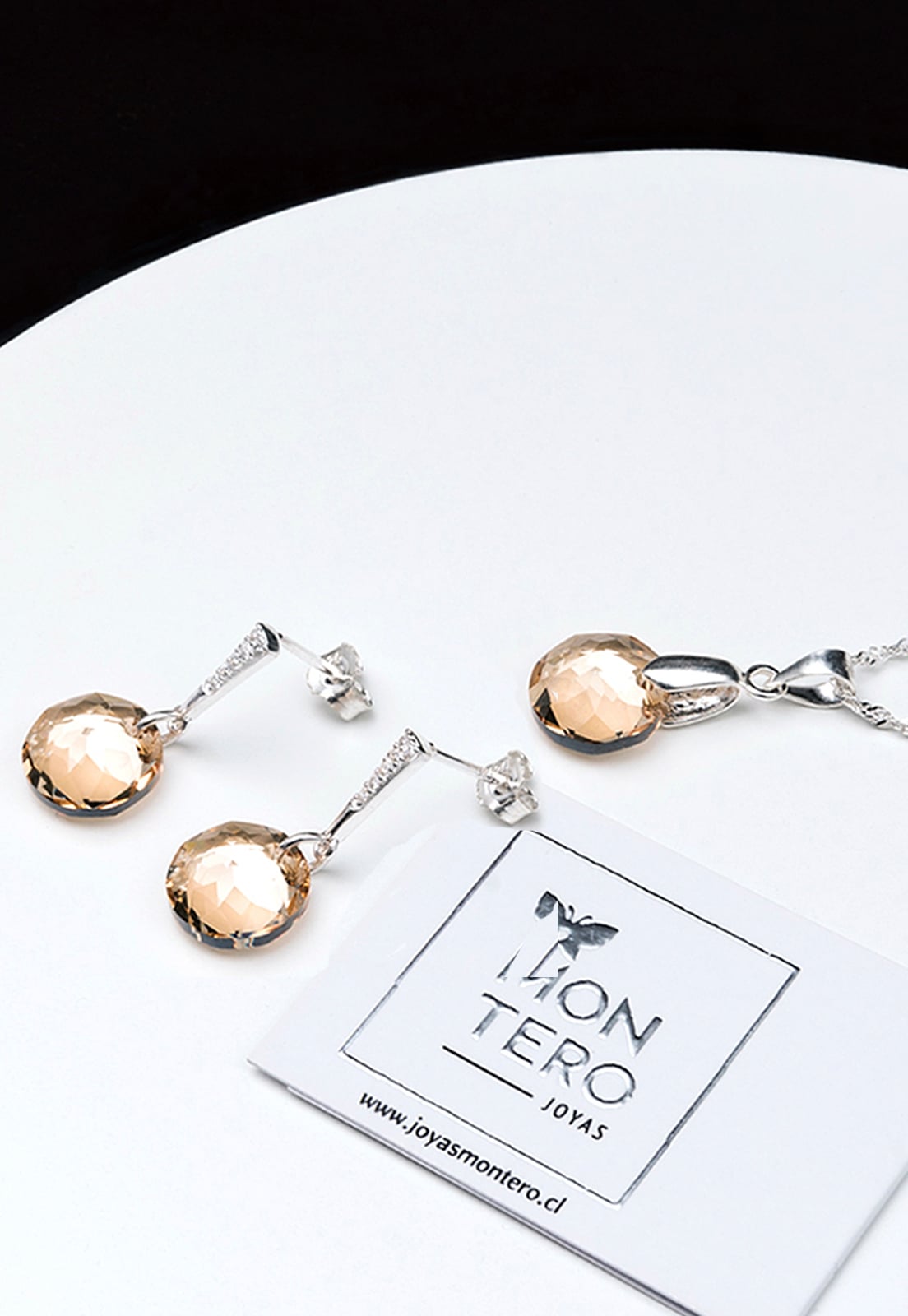 CONJUNTO JOYAS MONTERO PLATA ITALIANA 925 GRACIA Y CRISTALES GENUINOS GOLDEN SHADOW - 2