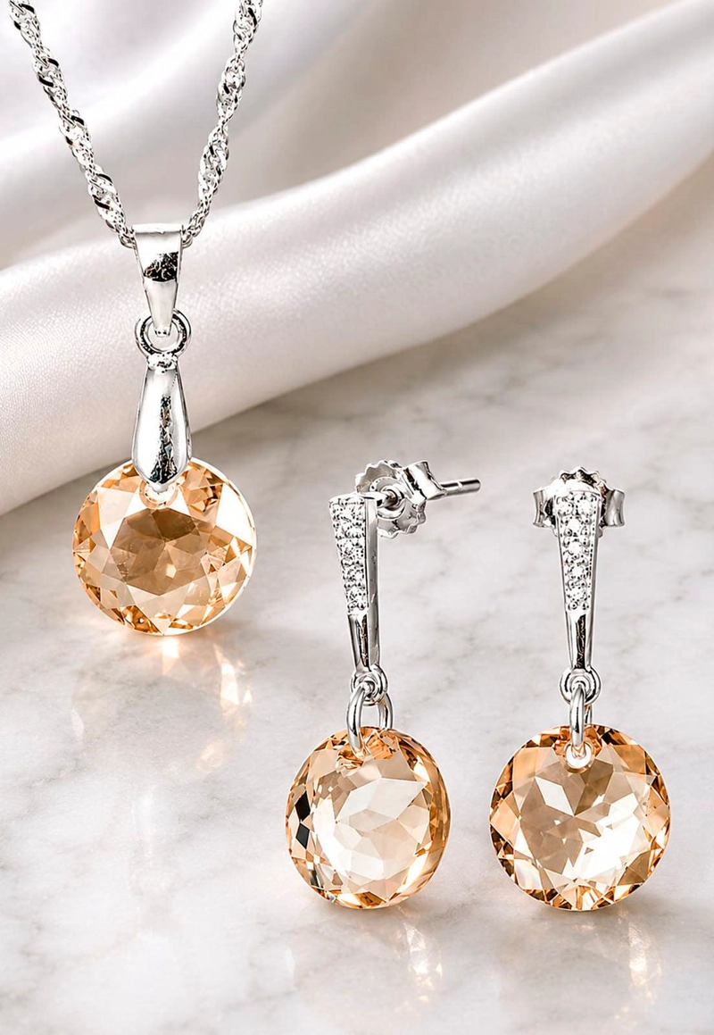 CONJUNTO JOYAS MONTERO PLATA ITALIANA 925 GRACIA Y CRISTALES GENUINOS GOLDEN SHADOW - 5