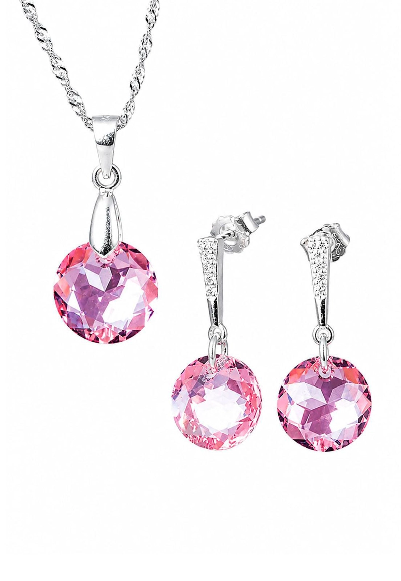 CONJUNTO JOYAS MONTERO PLATA ITALIANA 925 GRACIA Y CRISTALES GENUINOS LIGHT ROSE - 1