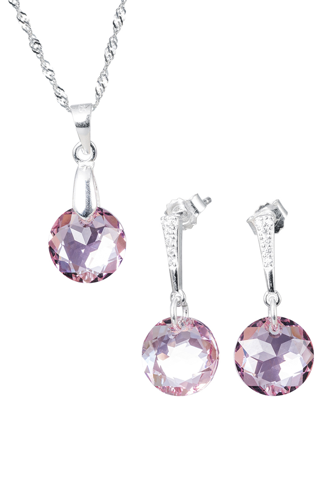 CONJUNTO JOYAS MONTERO PLATA ITALIANA 925 GRACIA Y CRISTALES GENUINOS LIGHT ROSE - 1