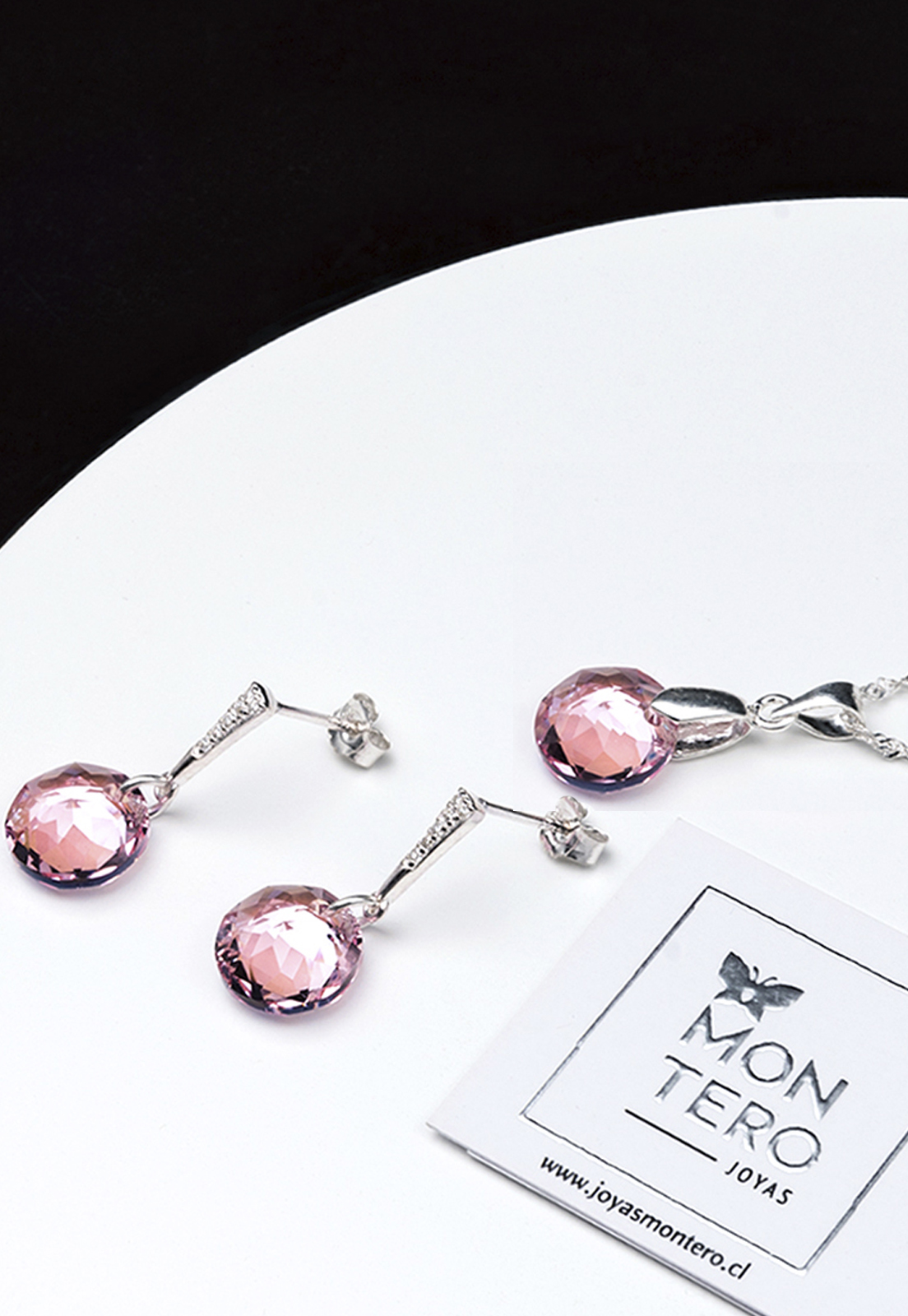 CONJUNTO JOYAS MONTERO PLATA ITALIANA 925 GRACIA Y CRISTALES GENUINOS LIGHT ROSE - 2