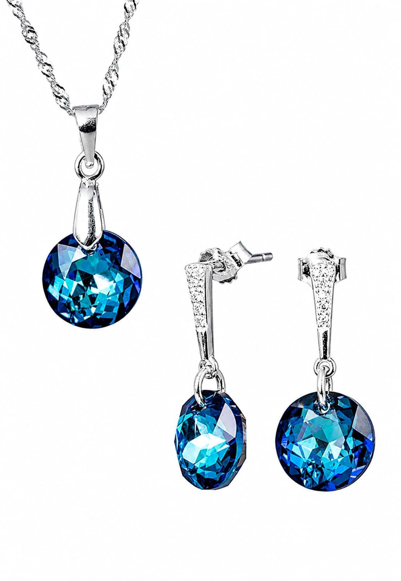 CONJUNTO JOYAS MONTERO PLATA ITALIANA 925 GRACIA Y CRISTALES GENUINOS BERMUDA BLUE - 1