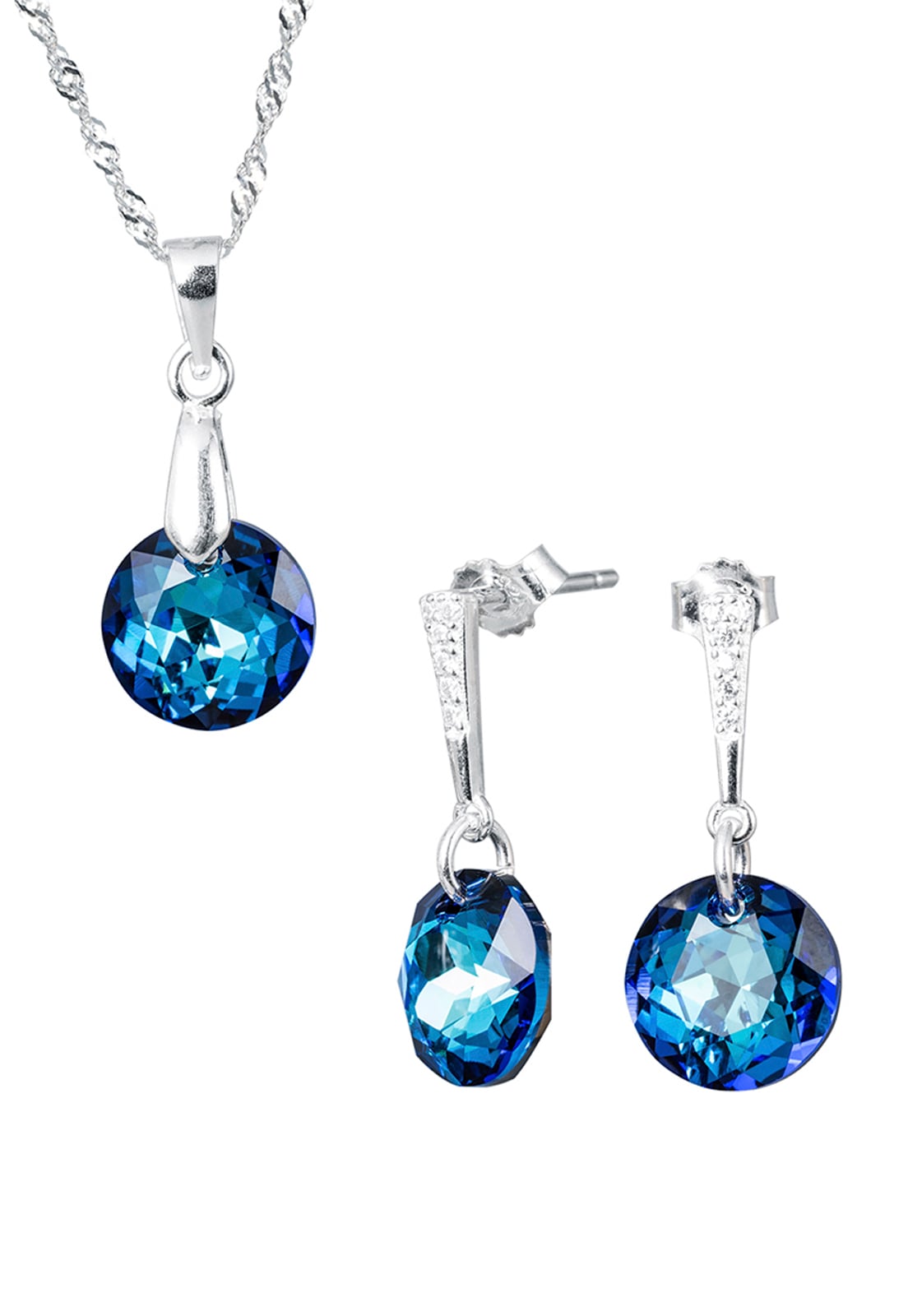CONJUNTO JOYAS MONTERO PLATA ITALIANA 925 GRACIA Y CRISTALES GENUINOS BERMUDA BLUE - 1
