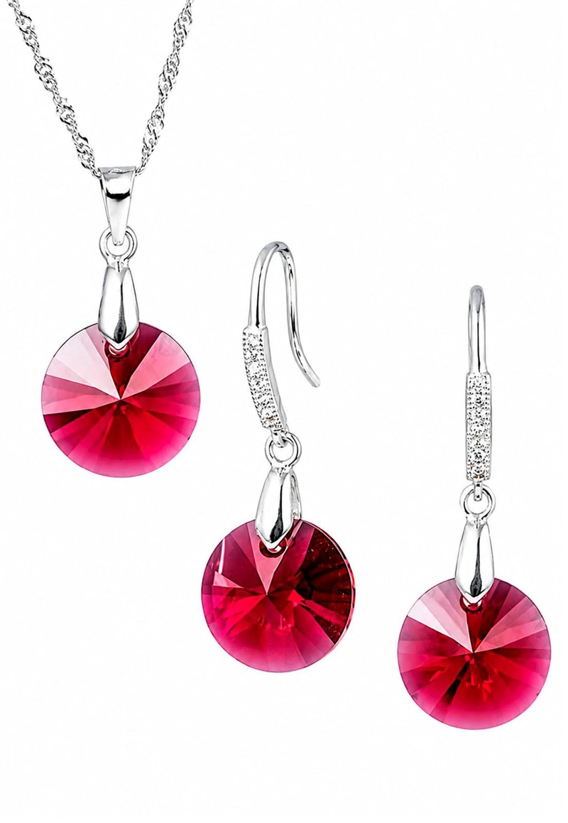 CONJUNTO JOYAS MONTERO PLATA ITALIANA 925 AROS + COLLAR MADRID Y CRISTALES GENUINOS SCARLETH - 1