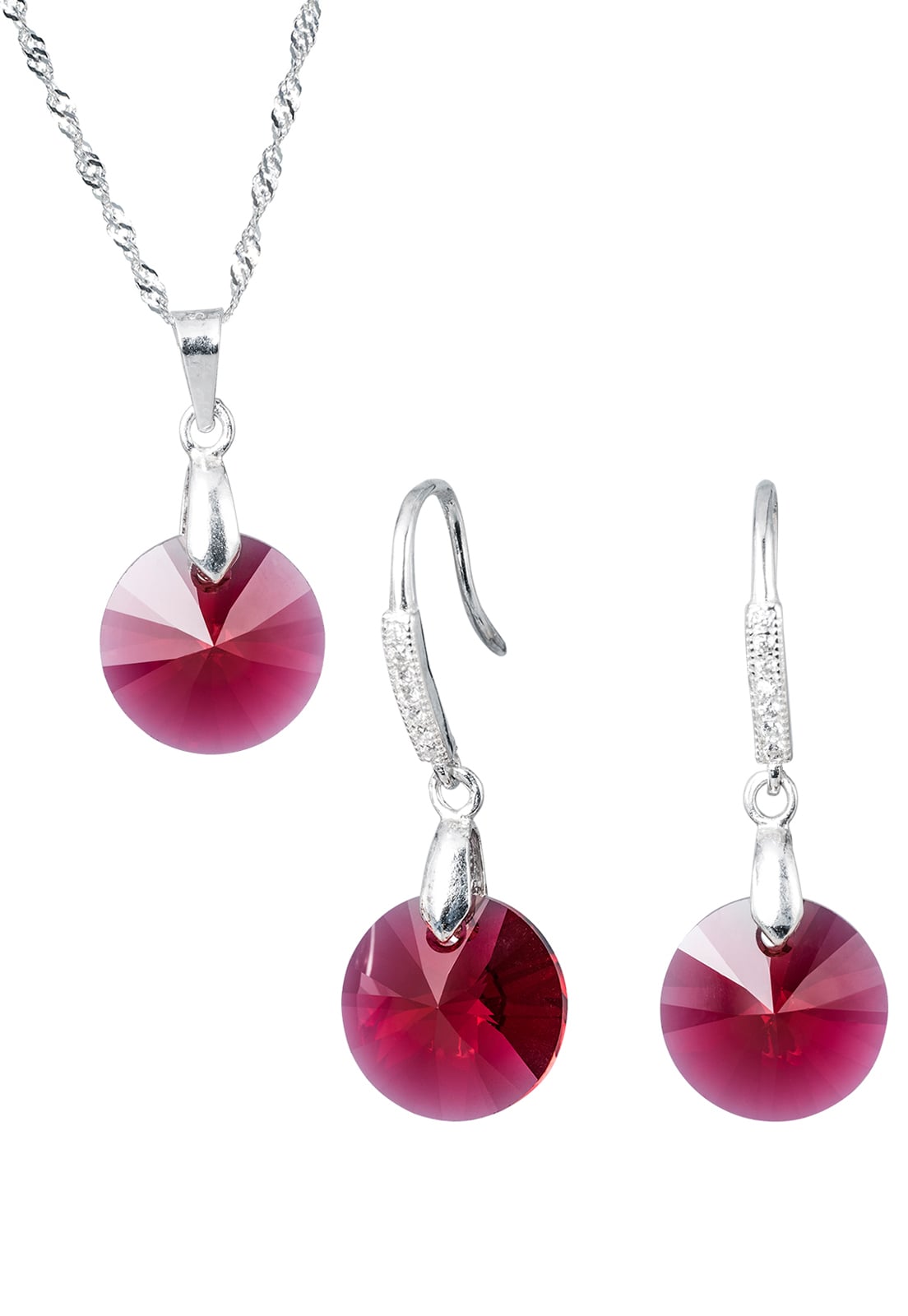 CONJUNTO JOYAS MONTERO PLATA ITALIANA 925 AROS + COLLAR MADRID Y CRISTALES GENUINOS SCARLETH - 1