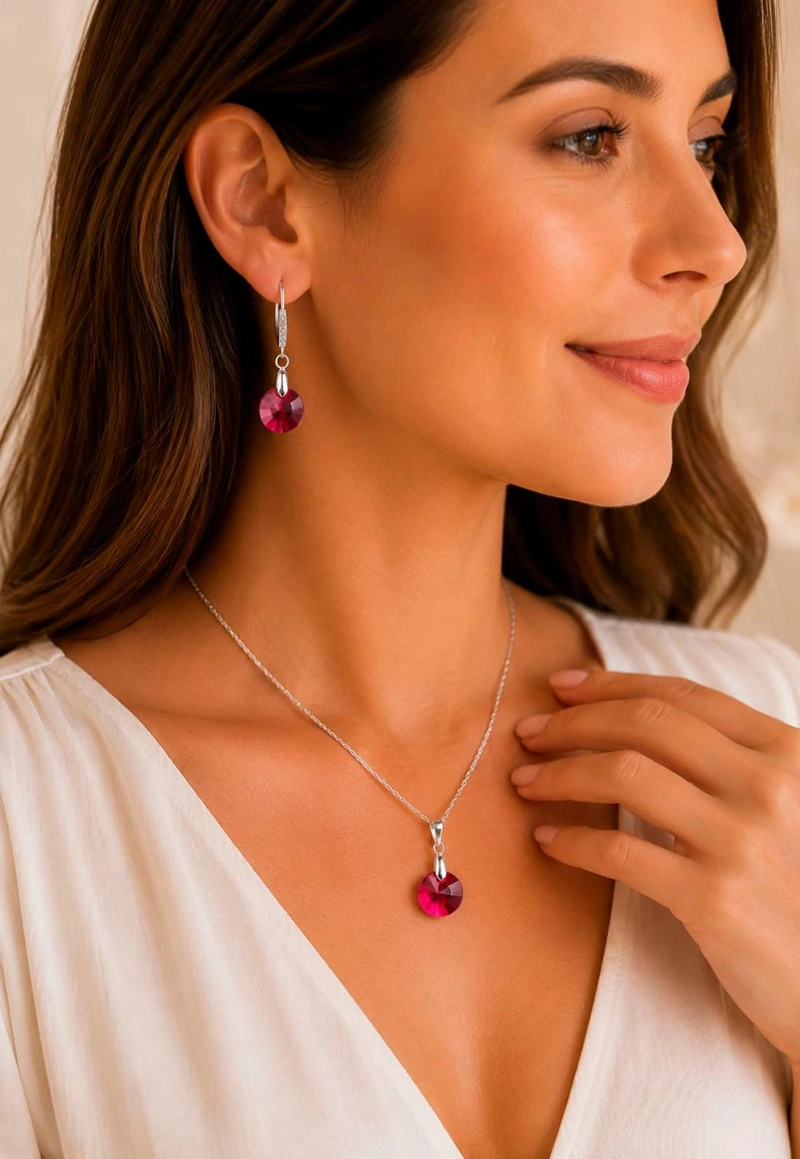 CONJUNTO JOYAS MONTERO PLATA ITALIANA 925 AROS + COLLAR MADRID Y CRISTALES GENUINOS SCARLETH - 5