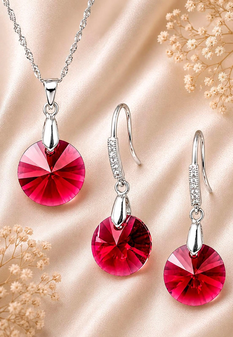 CONJUNTO JOYAS MONTERO PLATA ITALIANA 925 AROS + COLLAR MADRID Y CRISTALES GENUINOS SCARLETH - 6
