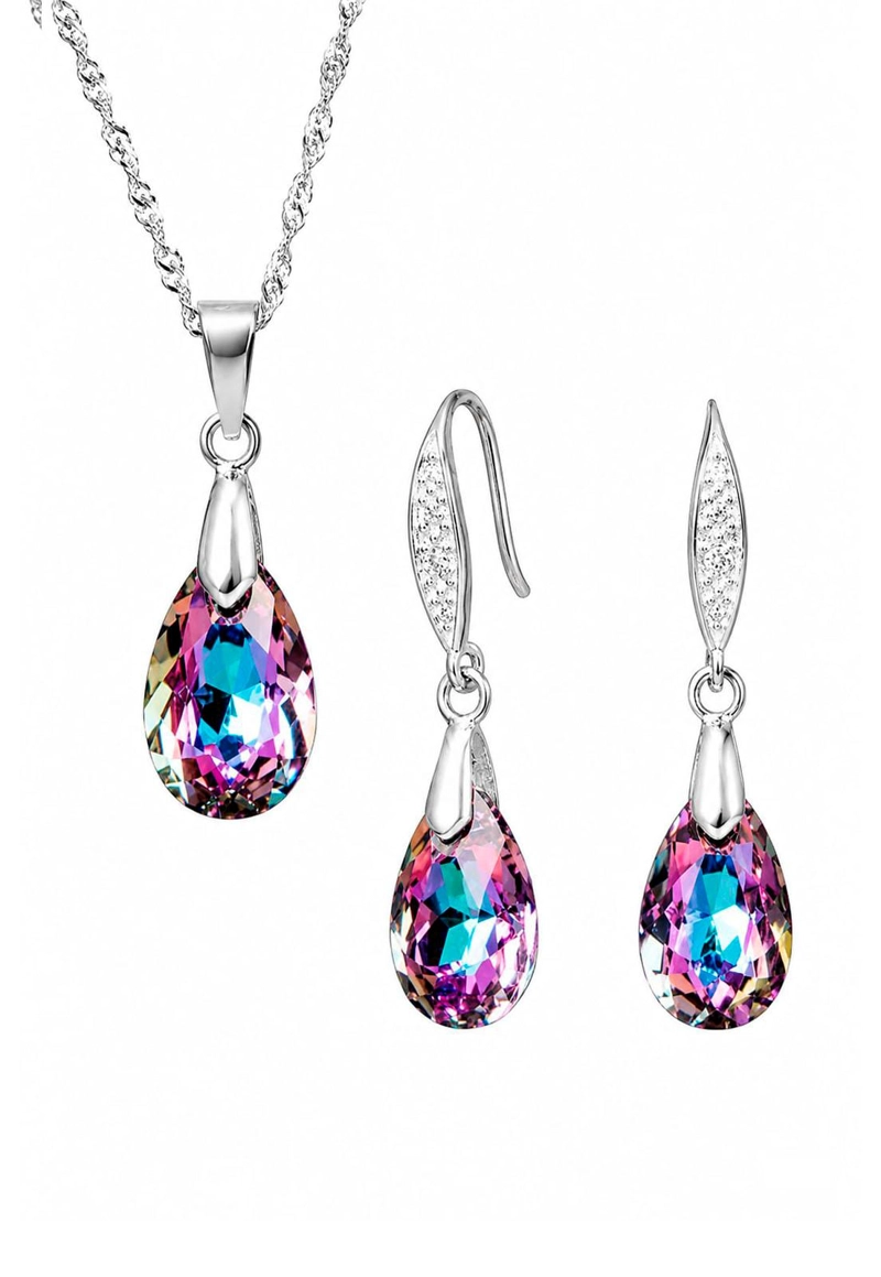 CONJUNTO JOYAS MONTERO PLATA ITALIANA 925 MILAN Y CRISTALES GENUINOS VITRAL LIGHT - 1