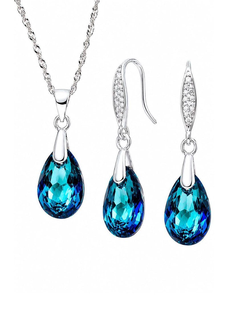CONJUNTO MILAN PLATA 925 CRISTAL SWAROVSKI®  BERMUDA BLUE - 1