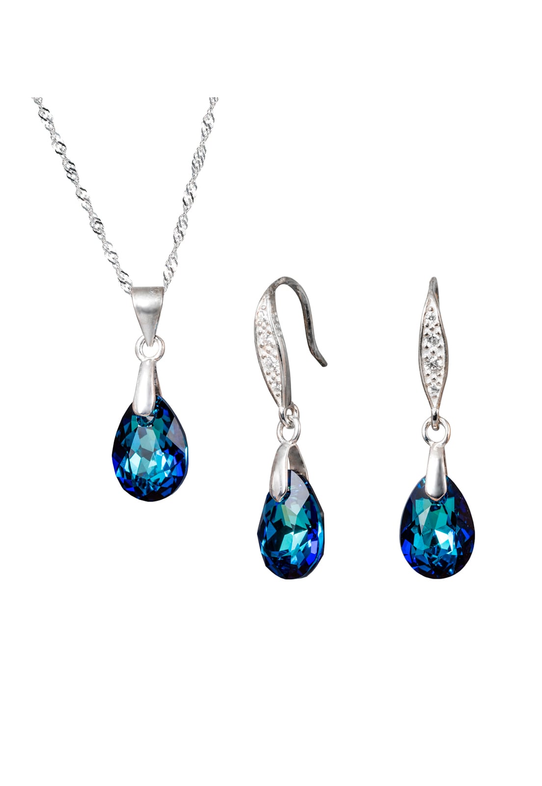 CONJUNTO MILAN PLATA ITALIANA 925 Y CRISTALES GENUINOS BERMUDA BLUE JOYAS MONTERO - 1