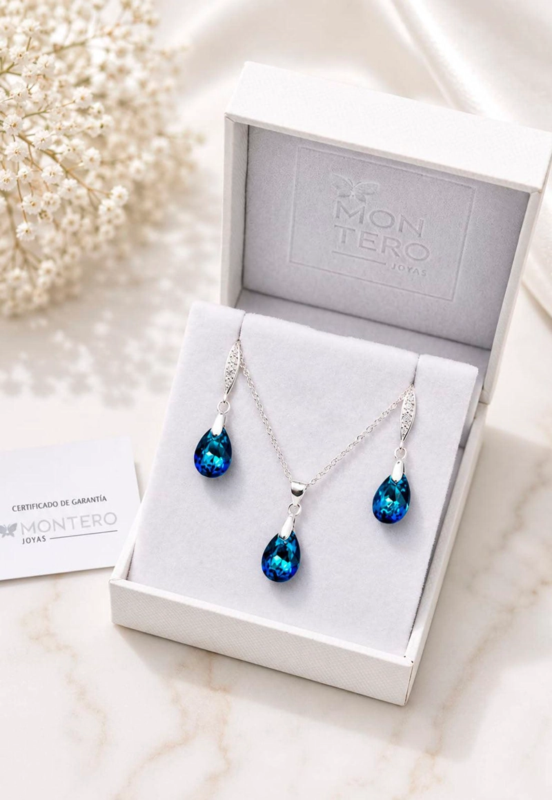 CONJUNTO MILAN PLATA 925 CRISTAL SWAROVSKI®  BERMUDA BLUE - 2
