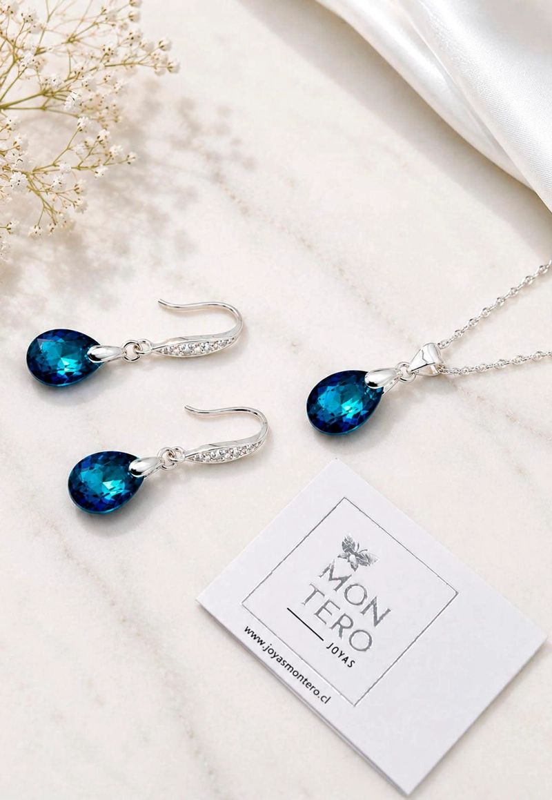 CONJUNTO MILAN PLATA 925 CRISTAL SWAROVSKI®  BERMUDA BLUE - 3