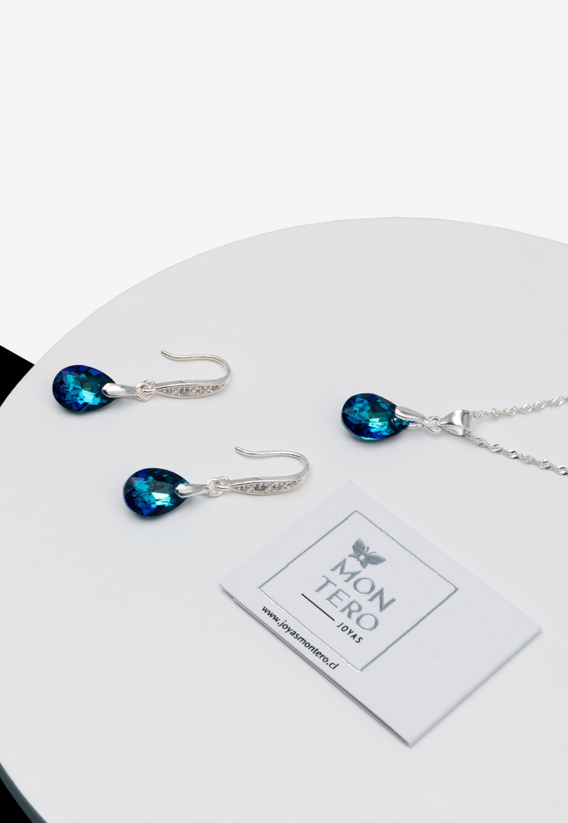 CONJUNTO MILAN PLATA ITALIANA 925 Y CRISTALES GENUINOS BERMUDA BLUE JOYAS MONTERO - 3