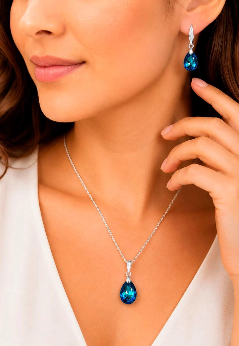 CONJUNTO MILAN PLATA 925 CRISTAL SWAROVSKI®  BERMUDA BLUE - 4