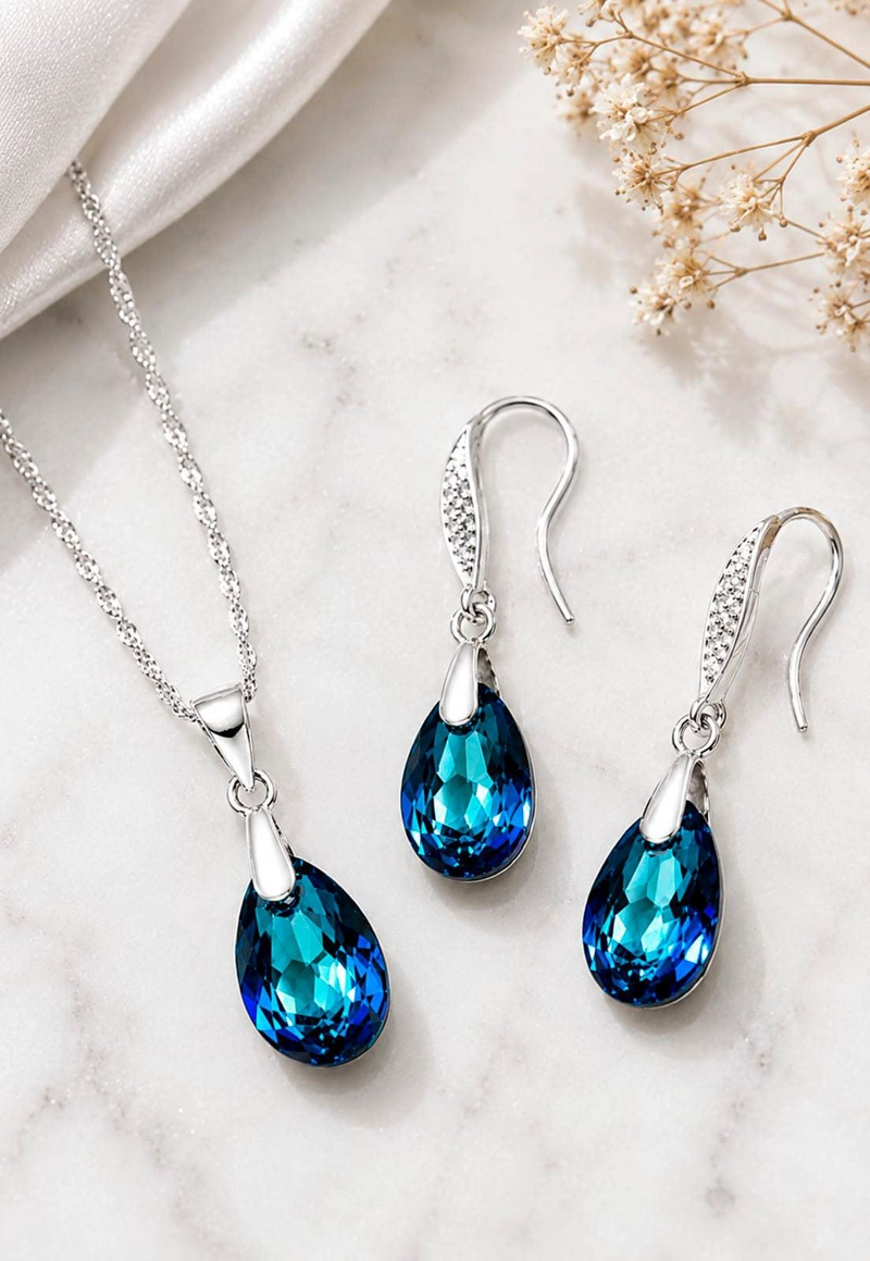 CONJUNTO MILAN PLATA 925 CRISTAL SWAROVSKI®  BERMUDA BLUE - 5