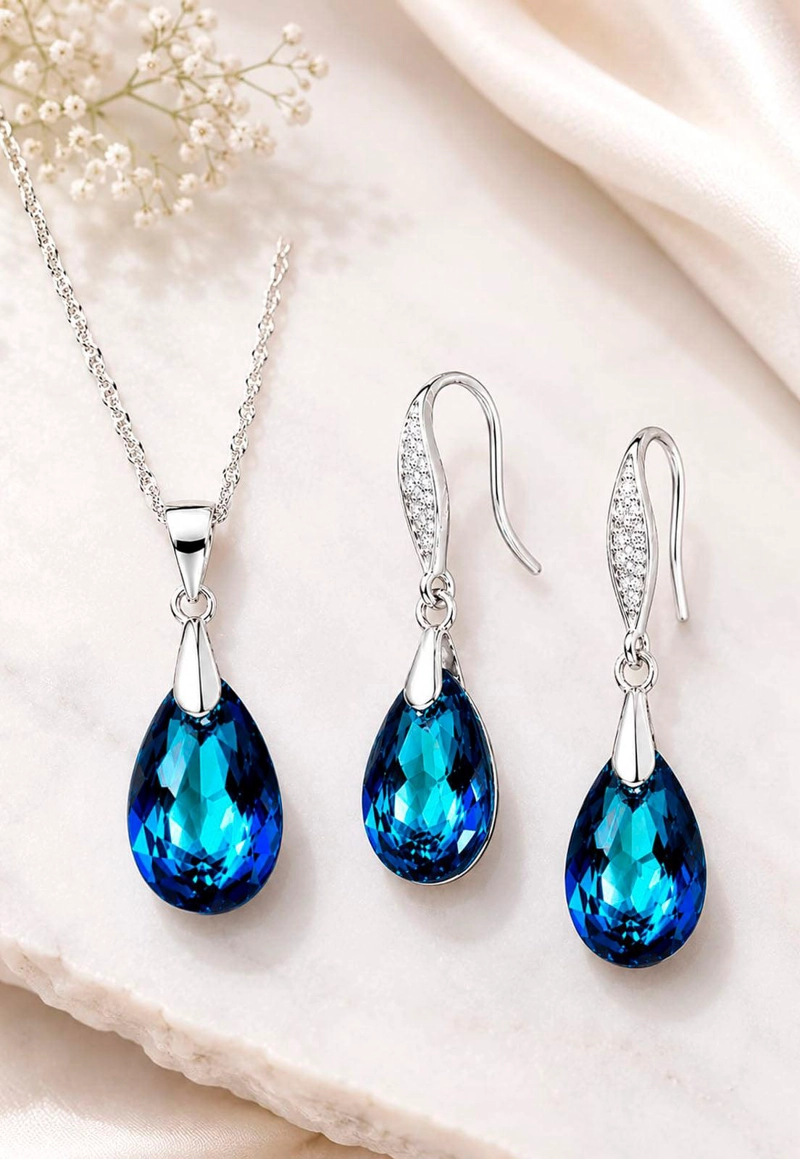 CONJUNTO MILAN PLATA 925 CRISTAL SWAROVSKI®  BERMUDA BLUE - 7