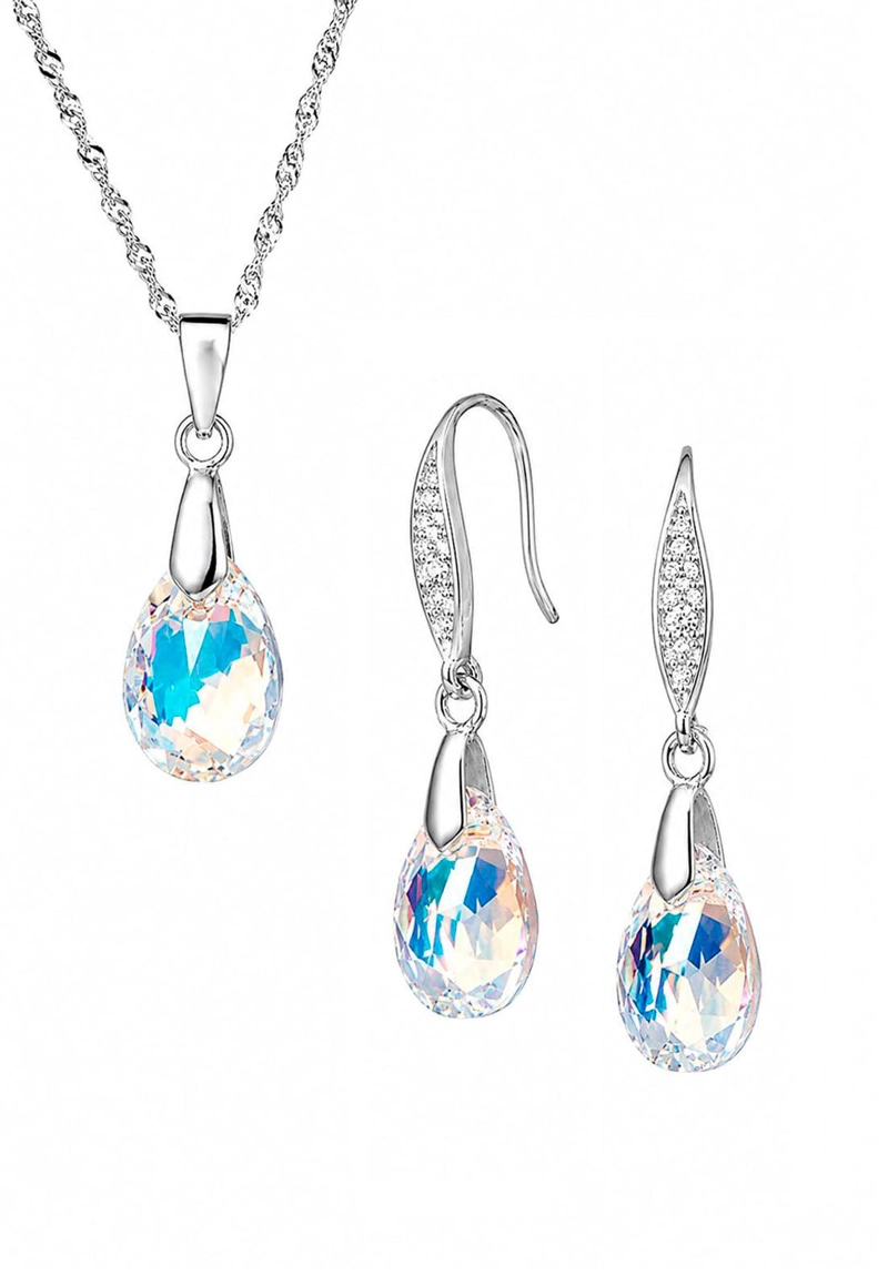 CONJUNTO JOYAS MONTERO PLATA ITALIANA 925 MILAN Y CRISTALES GENUINOS AURORA BOREAL - 1