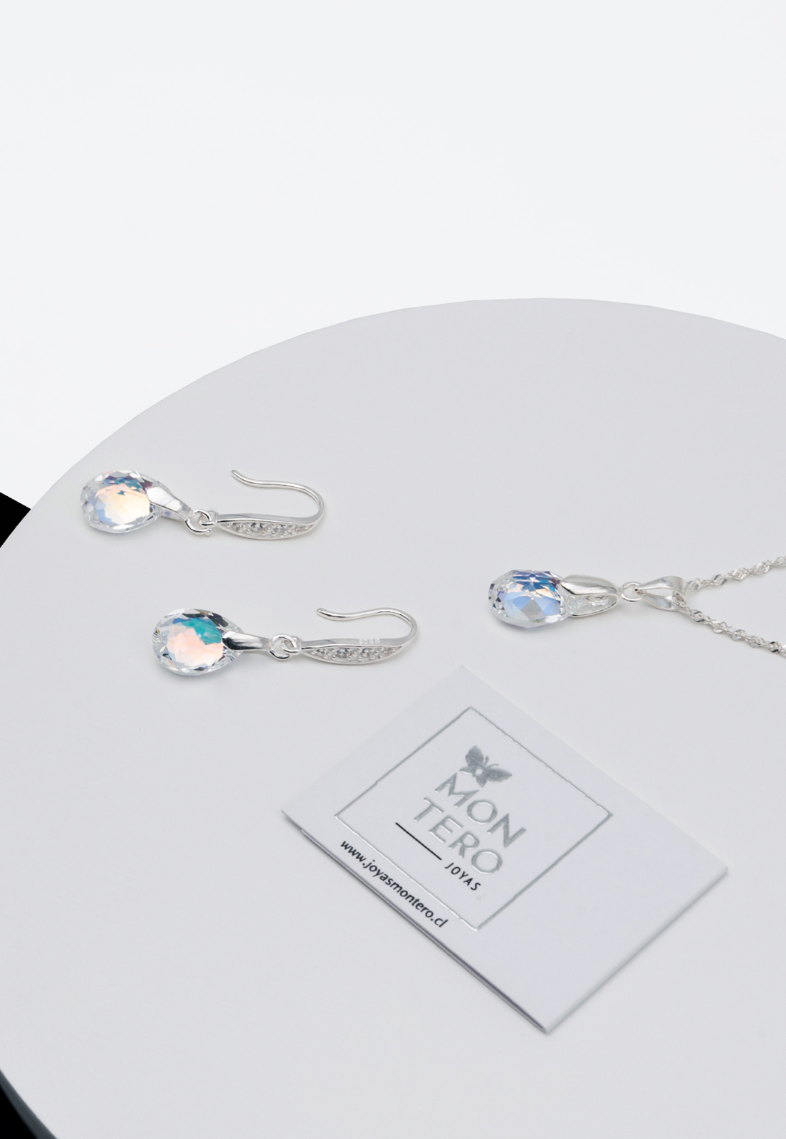 CONJUNTO JOYAS MONTERO PLATA ITALIANA 925 MILAN Y CRISTALES GENUINOS AURORA BOREAL - 3