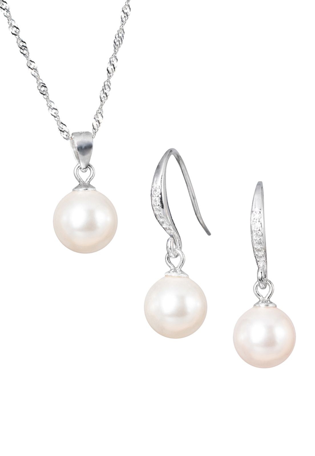 CONJUNTO JOYAS MONTERO PLATA ITALIANA 925 AROS + COLLAR OSLO Y PERLA GENUINA CREAM - 1