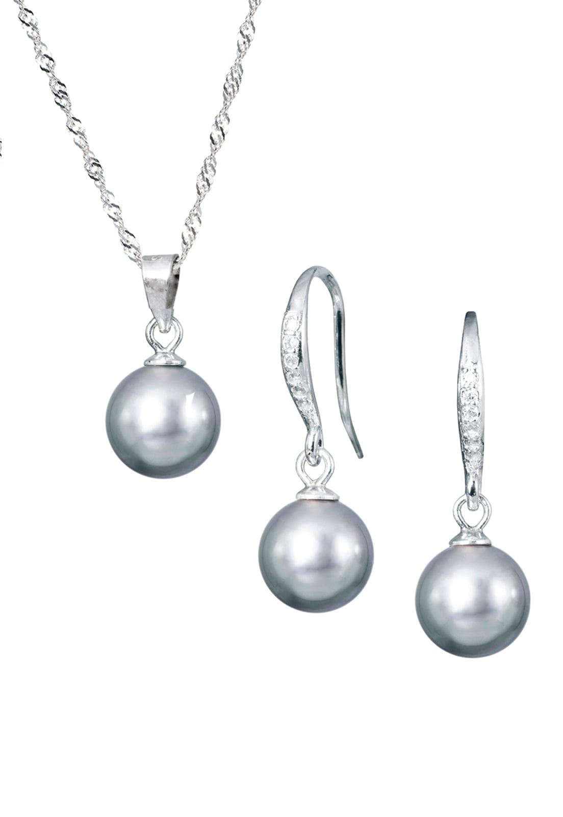 CONJUNTO JOYAS MONTERO PLATA ITALIANA 925 AROS + COLLAR OSLO Y PERLA GENUINA GREY - 1