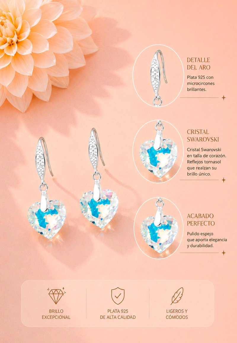 AROS JOYAS MONTERO PLATA ITALIANA 925 AMOR Y CRISTALES GENUINOS AURORA BOREAL - 7