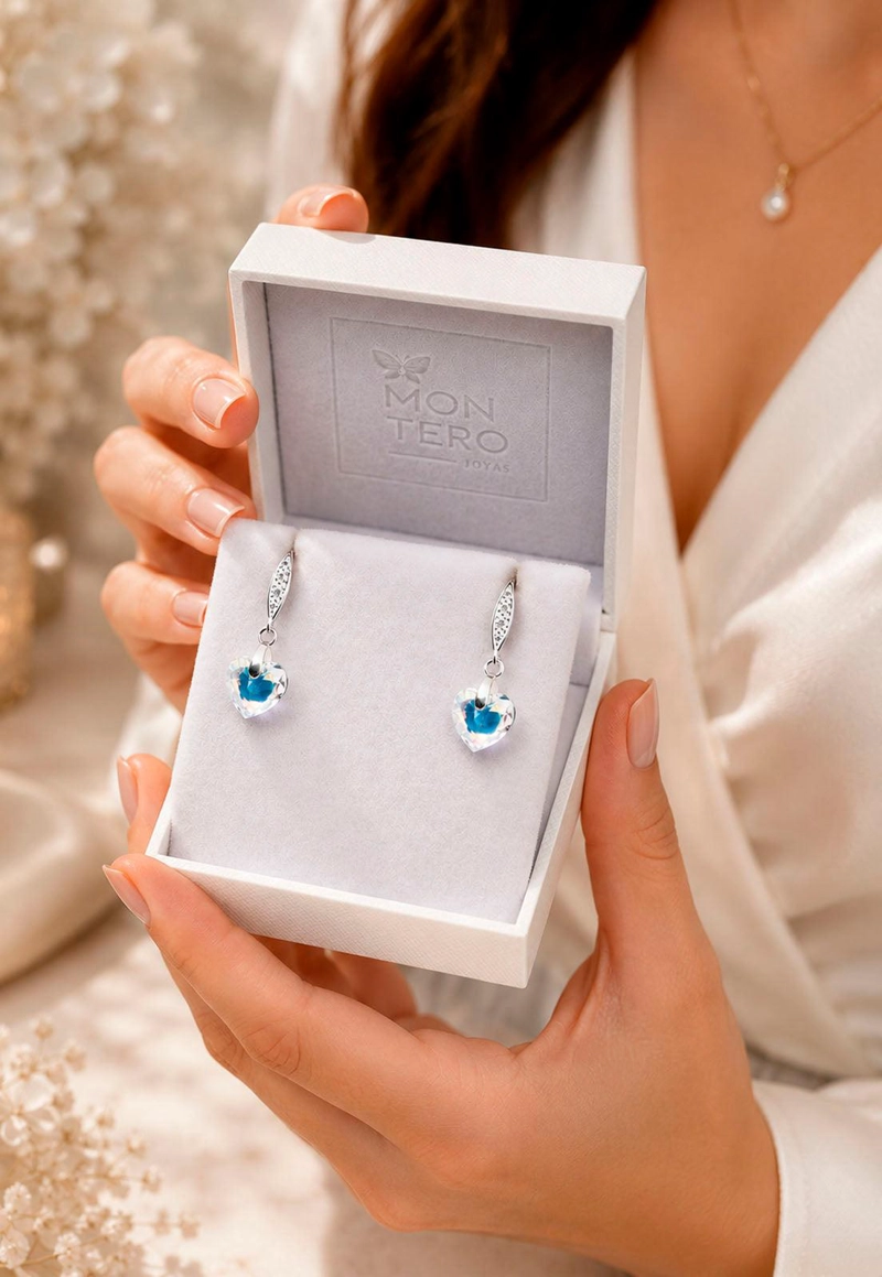 AROS JOYAS MONTERO PLATA ITALIANA 925 AMOR Y CRISTALES GENUINOS AURORA BOREAL - 8