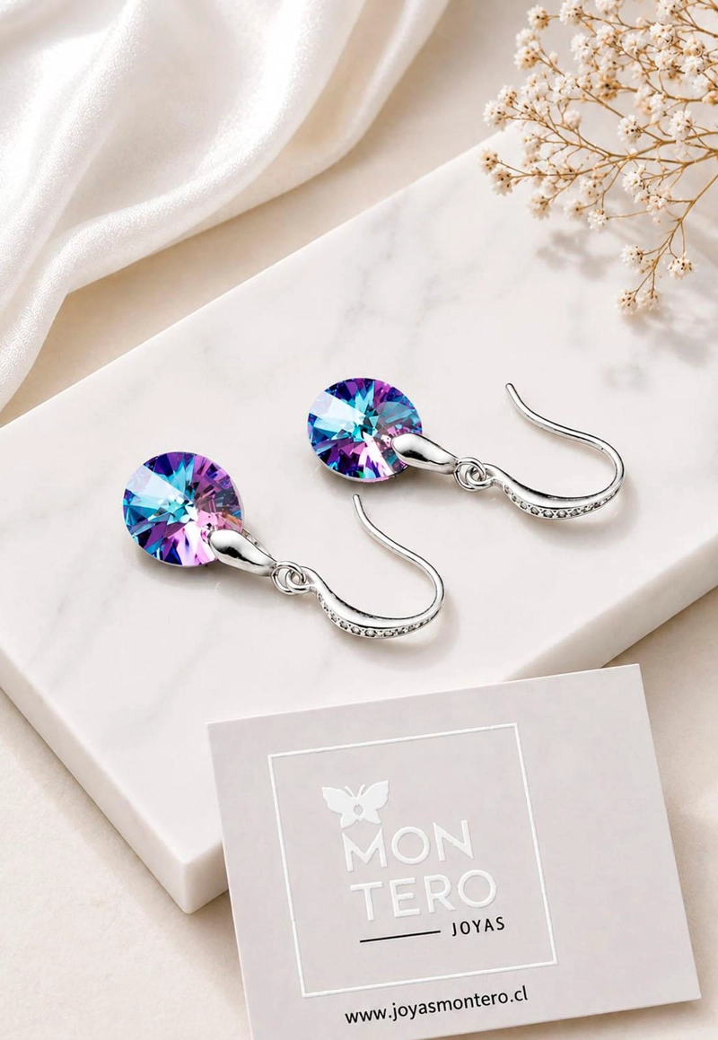 AROS JOYAS MONTERO PRAGA PLATA 925 CRISTALES GENUINOS VITRAL LIGHT - 6