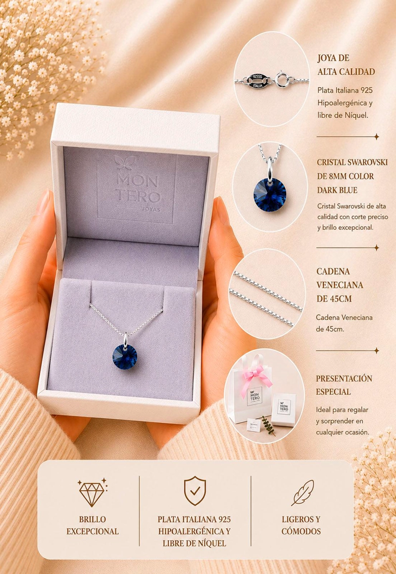 COLLAR PUNTO DE LUZ PLATA 925 CRISTAL SWAROVSKI® DARK BLUE - 2